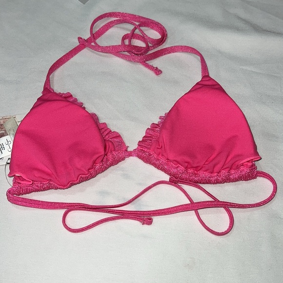 Jessica Simpson Glitter Bomb Smocked Triangle Bikini Top Pop Pink S - Picture 7 of 12
